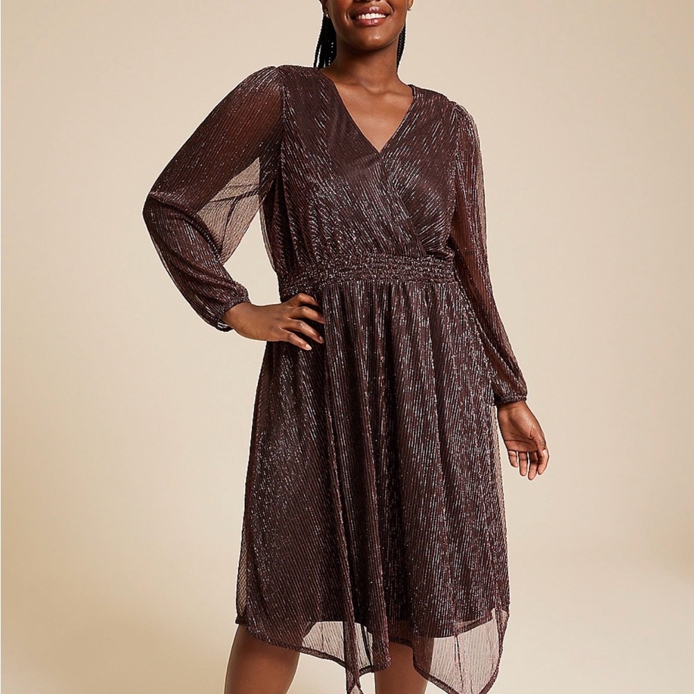 Maurices Shimmering Brown Long Sleeve Dress